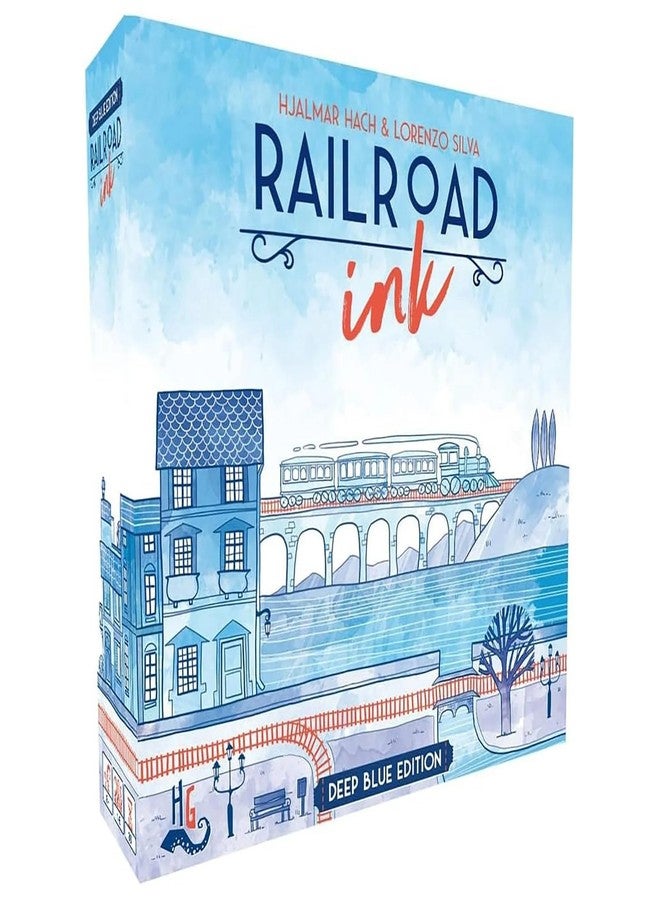Horrible Guild Railroad Ink: Deep Blue Edition - Roll Dice and Draw Railways and Routes, 7 Rounds to Expand Your Rail Map - Expansion Dice Included Ages 8 & Up (Packaging may vary) - Image 1