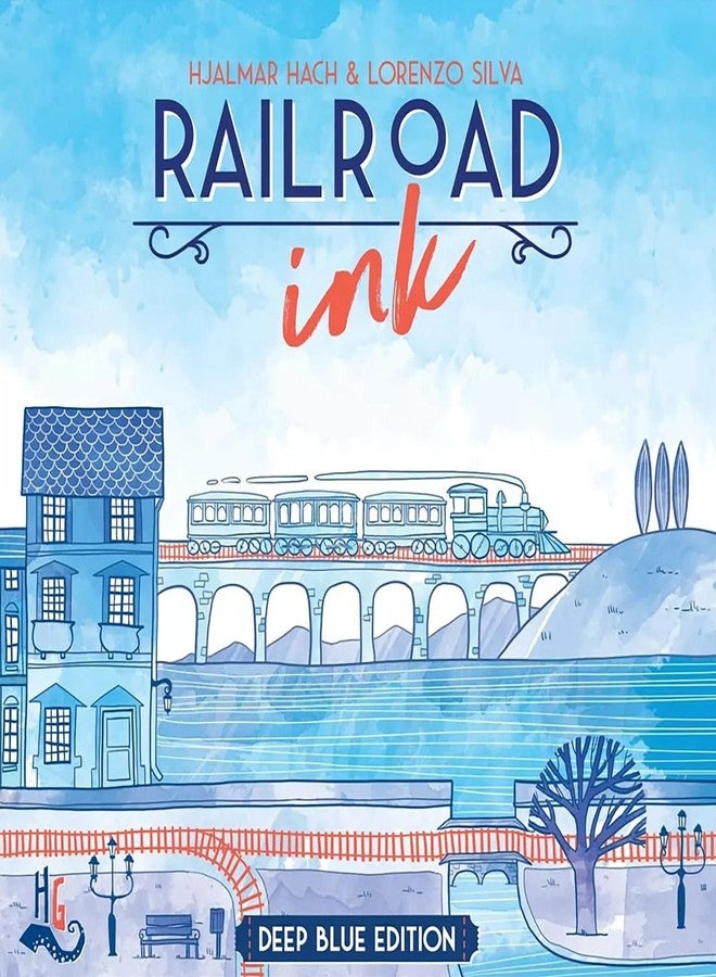 Horrible Guild Railroad Ink: Deep Blue Edition - Roll Dice and Draw Railways and Routes, 7 Rounds to Expand Your Rail Map - Expansion Dice Included Ages 8 & Up (Packaging may vary) - Image 4