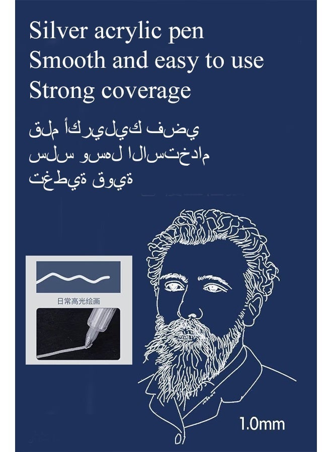 أكريليك 2 قطع قلم تمييز أكريليك فضي، قلم ساطع خاص للرسم للطلاب، قلم سريع الجفاف مقاوم للماء للـ DIY - Image 4
