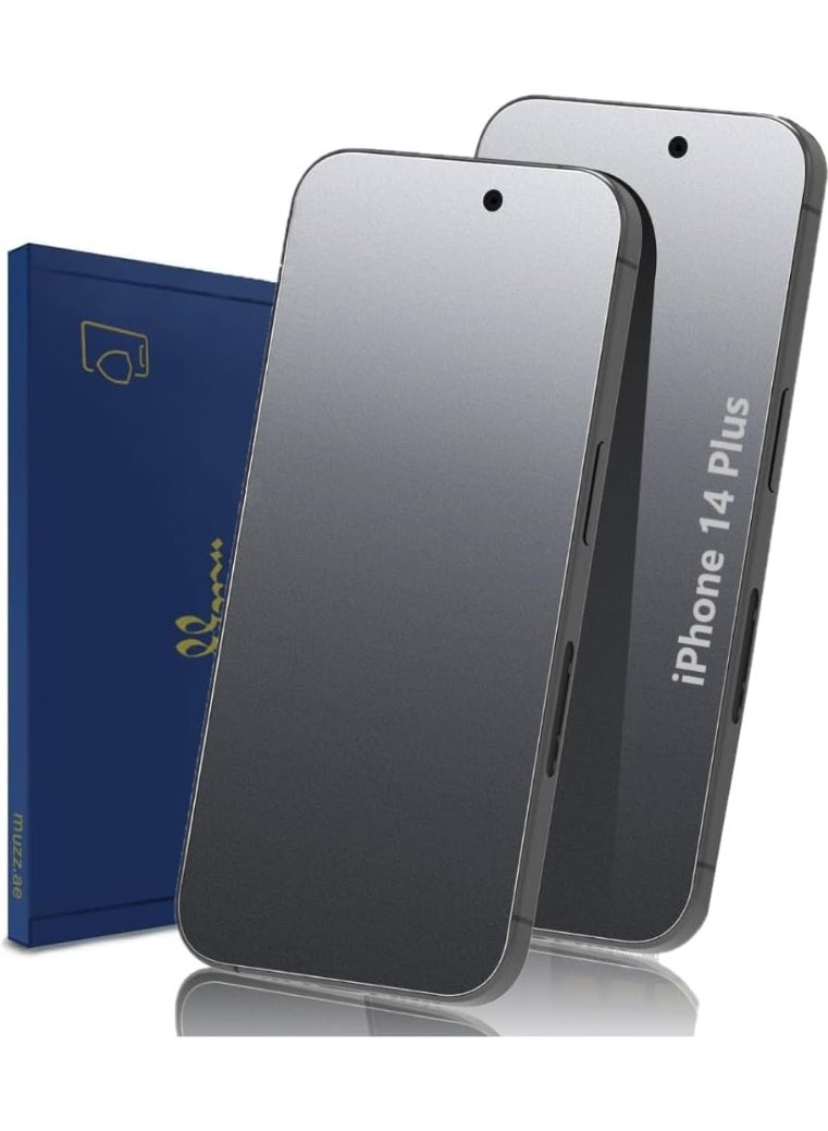 Muzz Transparent 2 Pack for iPhone 14 Plus Matte Anti-Glare Screen Protector, Anti-Reflection, Anti-Fingerprint, Smooth as Silk 9H Tempered Glass Film for Gaming Enthusiasts (iPhone 14 Plus) - Image 1