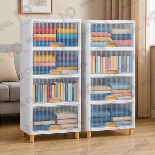mechdel Cupboard Rack for Clothes Plastic Cabinet for Storages Foldable Wardrobe for Clothes Plastic Cloth Rack for Storages Clothe Storage (Cupboard Rack-1 Door - Transparent, 4+4 (Set)) - Image 3