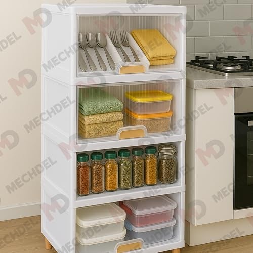 mechdel Cupboard Rack for Clothes Plastic Cabinet for Storages Foldable Wardrobe for Clothes Plastic Cloth Rack for Storages Clothe Storage (Cupboard Rack-1 Door - Transparent, 4+4 (Set)) - Image 4