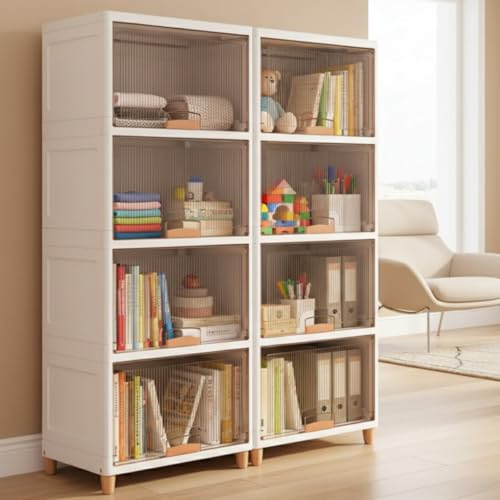 mechdel Cupboard Rack for Clothes Plastic Cabinet for Storages Foldable Wardrobe for Clothes Plastic Cloth Rack for Storages Clothe Storage (Cupboard Rack-1 Door - Transparent, 4+4 (Set)) - Image 1