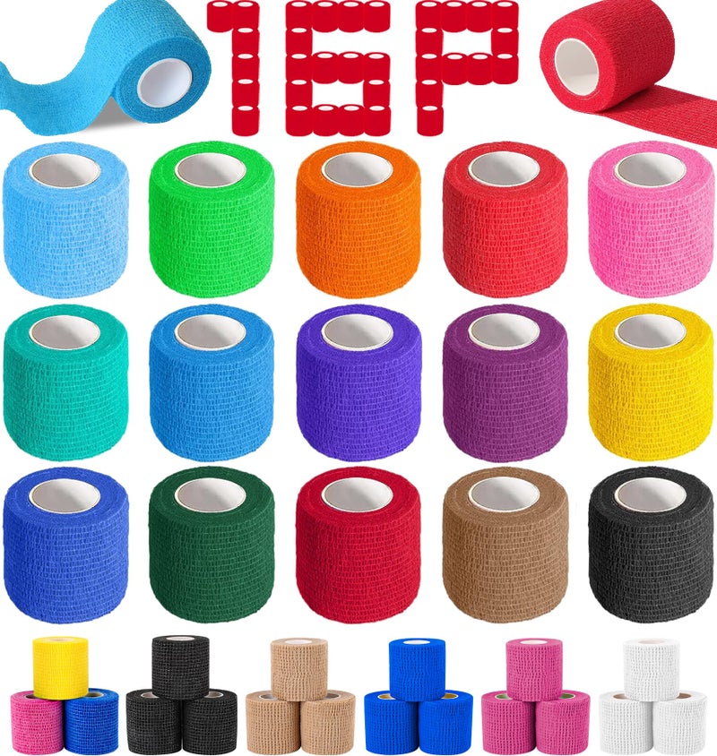 AZEN 16 Pack Self Adhesive Bandage Wrap, 2" X 5 Yards Elastic Cohesive Bandage Wrap, Color Athletic Tape, Vet Wrap, Ankle Tape, Tattoo Grip Tape Wrap - Image 1