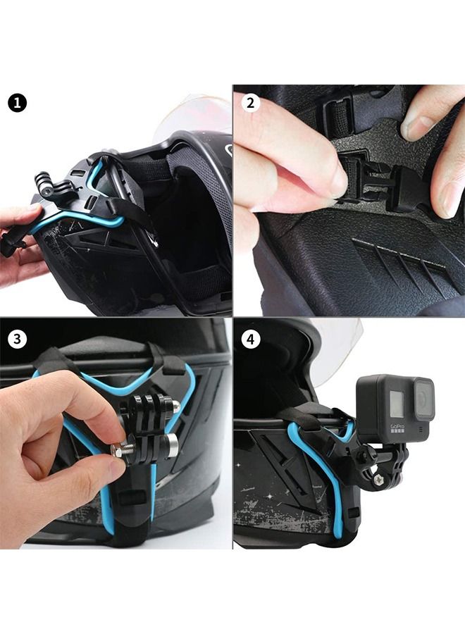 شاربدو خوذة دراجة نارية جبل الذقن لكاميرا GoPro المضادة للانزلاق والصدمات أسود أزرق - Image 4