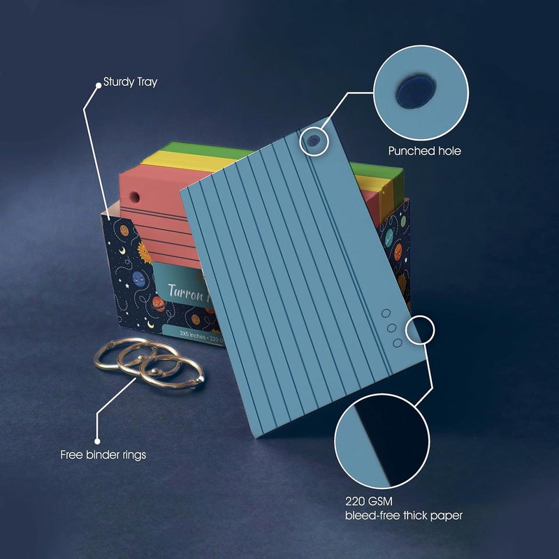 Turron Coloured Index Flash Cards Tray - 5 Colours - 3x5 inch - 150 Cards - 200 GSM Thick (Both Sides Ruled) - Image 3