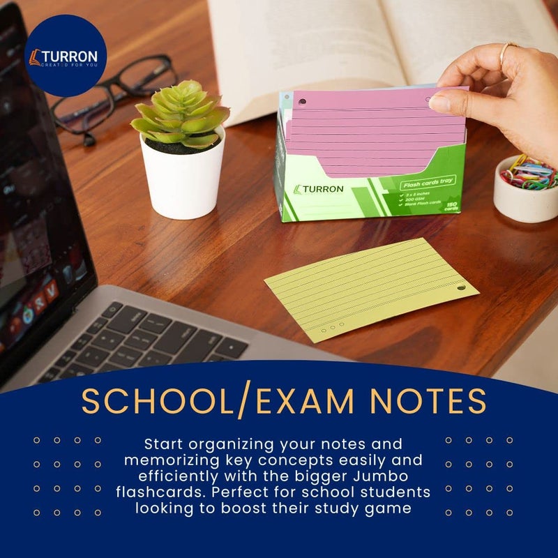 Turron Coloured Index Flash Cards Tray - 5 Colours - 3x5 inch - 150 Cards - 200 GSM Thick (Both Sides Ruled) - Image 5