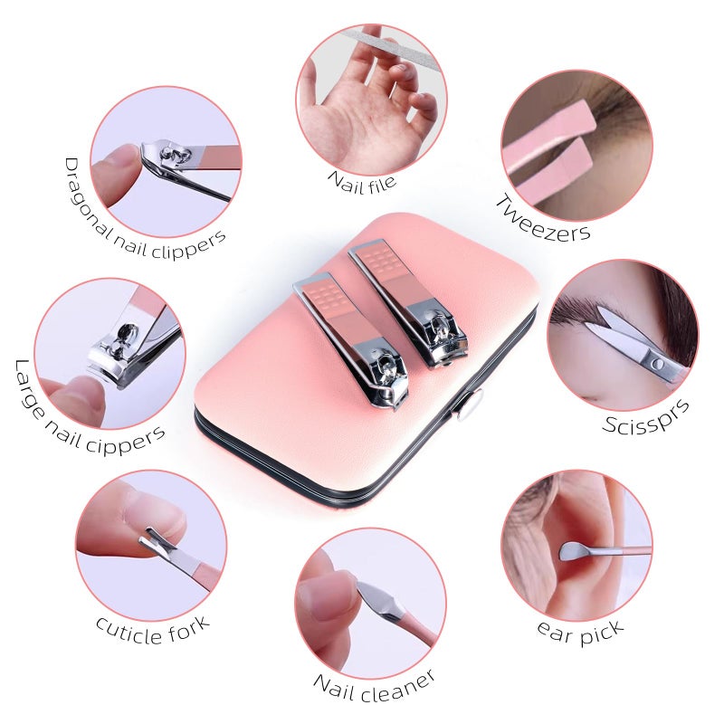 RedFlow Manicure Set 8 in 1 Nail Clipper Set,RedFlow Nail Clippers,Fingernail & Toenail Clippers,Manicure Tools,Pedicure Tools,Suitable for Travel Manicure Kit,Nail Set Kit with Everything Profe (Pink) - Image 5