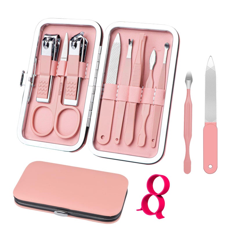 RedFlow Manicure Set 8 in 1 Nail Clipper Set,RedFlow Nail Clippers,Fingernail & Toenail Clippers,Manicure Tools,Pedicure Tools,Suitable for Travel Manicure Kit,Nail Set Kit with Everything Profe (Pink) - Image 1