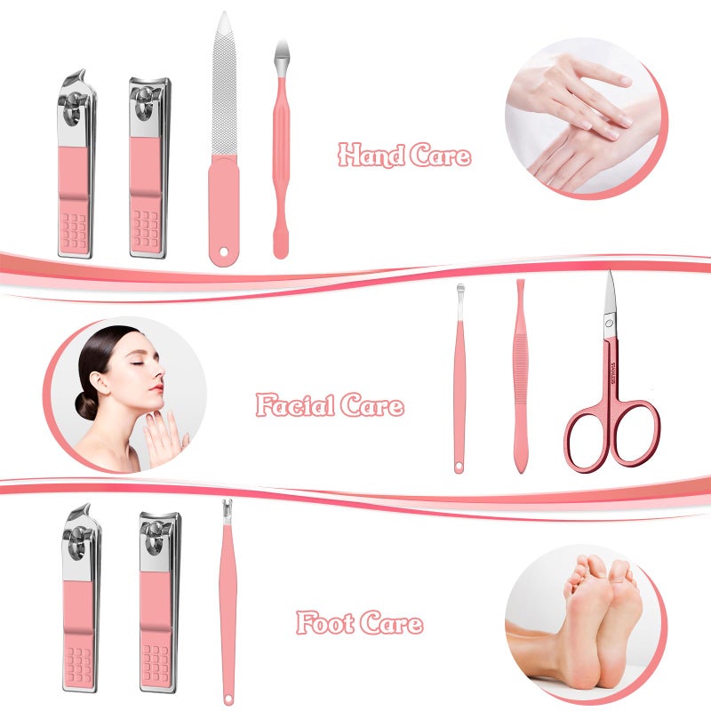 RedFlow Manicure Set 8 in 1 Nail Clipper Set,RedFlow Nail Clippers,Fingernail & Toenail Clippers,Manicure Tools,Pedicure Tools,Suitable for Travel Manicure Kit,Nail Set Kit with Everything Profe (Pink) - Image 2