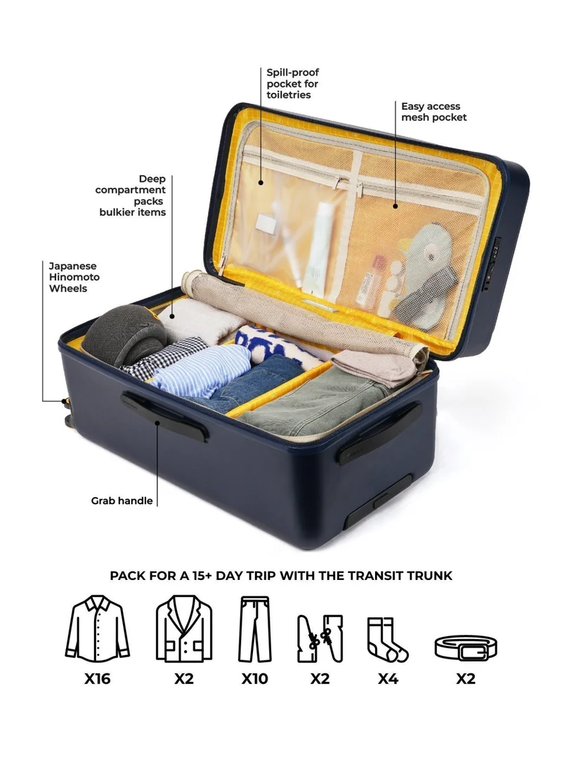 Mokobara Trunk The Transit Trunk Suitcase - Polycarbonate Material | We Meet Again Sunray, Navy Blue  | Best Price UAE