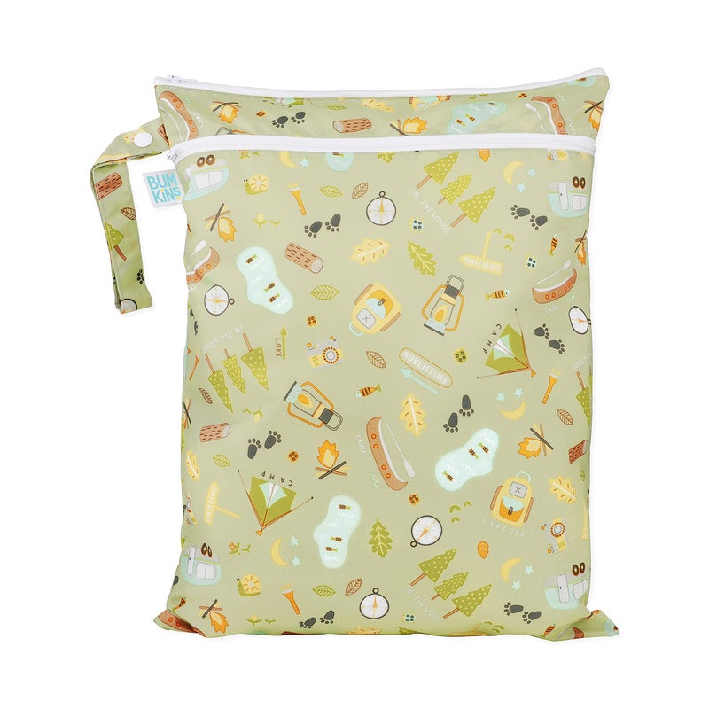 Bumkins Waterproof Wet Dry Bag for Baby Travel Swim Suit Cloth Diapers Pump Parts Pool Beach Gym Clothes Toiletry Hook to Stroller Daycare Zip Reusable Wetdry Packing Pouch Camp Gear Green