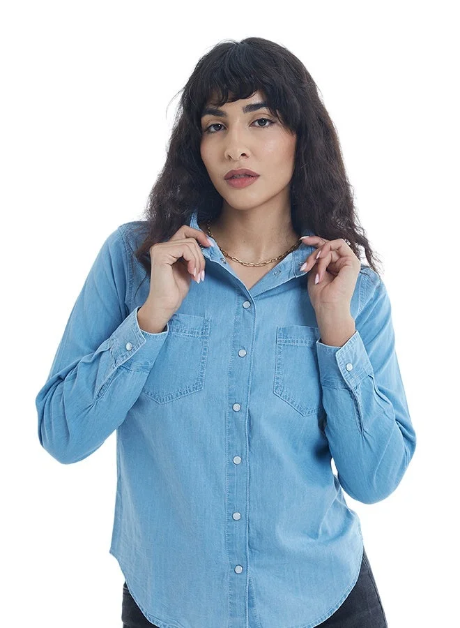 Asharae  Women's Full Sleeve Button Down Denim Shirt Comfortable Material, Breathable Daily Wear, Casual Fashion Outfit, Special Occasion Outfit, Trendy & Chic Apparel for Women | Best Price UAE