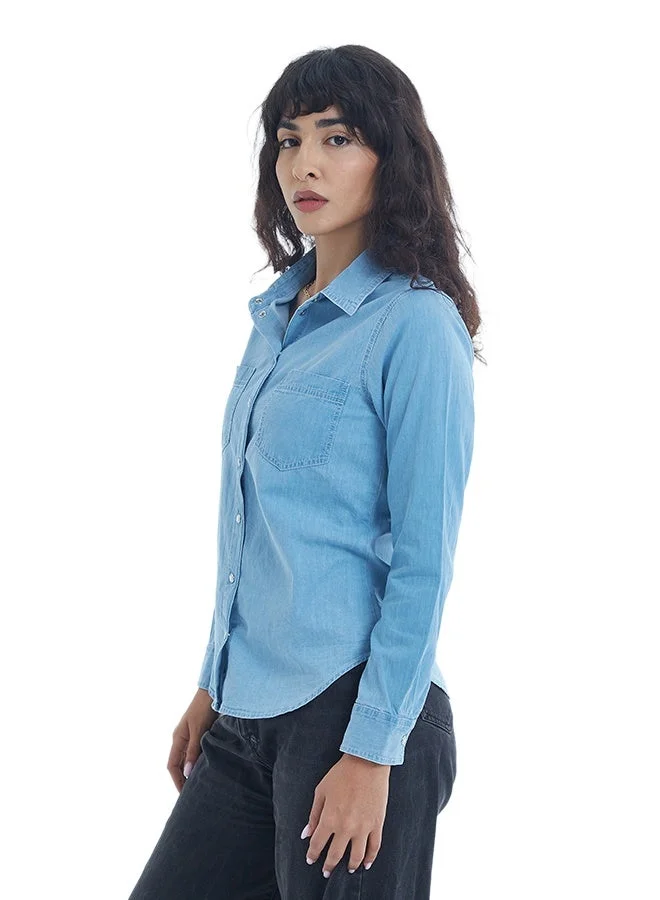 ASHARAE Women's Full Sleeve Button Down Denim Shirt Comfortable Material, Breathable Daily Wear, Casual Fashion Outfit, Special Occasion Outfit, Trendy & Chic Apparel