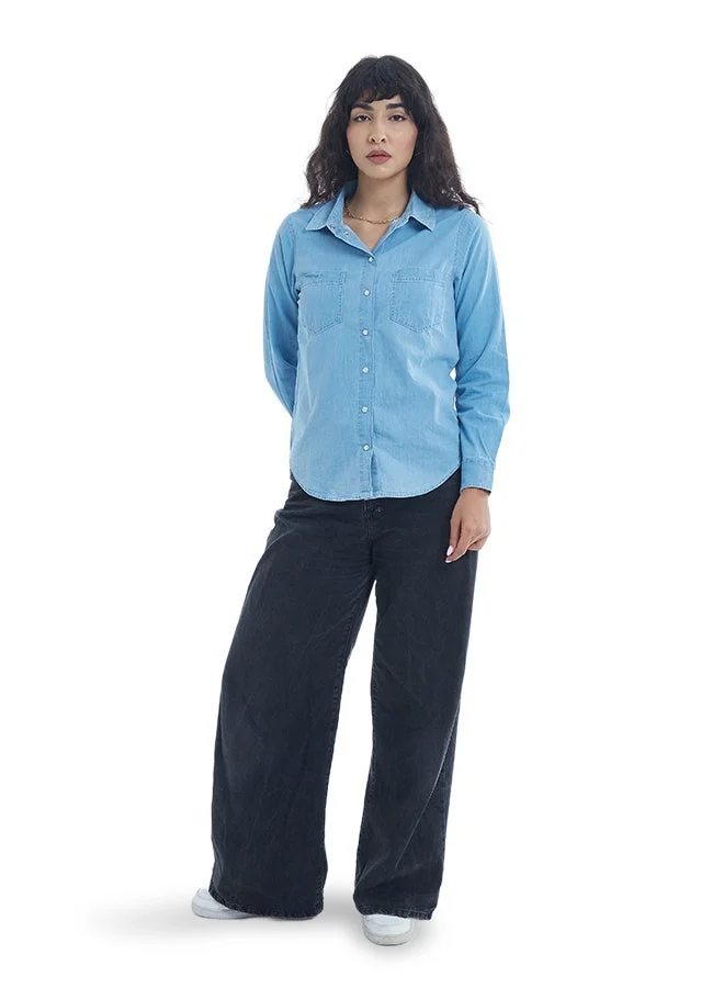 Asharae  Women's Full Sleeve Button Down Denim Shirt Comfortable Material, Breathable Daily Wear, Casual Fashion Outfit, Special Occasion Outfit, Trendy & Chic Apparel for Women | Best Price UAE