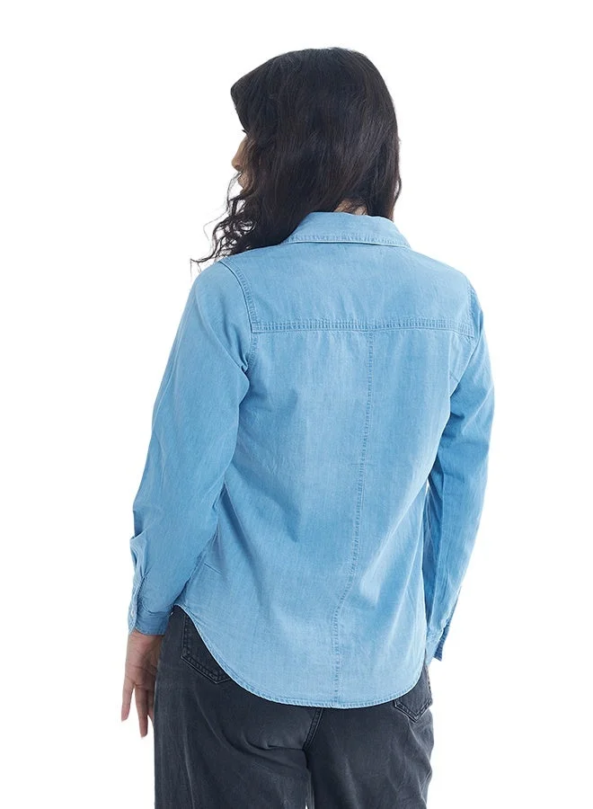 Asharae  Women's Full Sleeve Button Down Denim Shirt Comfortable Material, Breathable Daily Wear, Casual Fashion Outfit, Special Occasion Outfit, Trendy & Chic Apparel for Women | Best Price UAE