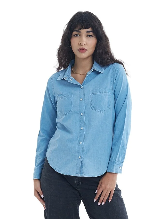 ASHARAE Women's Full Sleeve Button Down Denim Shirt Comfortable Material, Breathable Daily Wear, Casual Fashion Outfit, Special Occasion Outfit, Trendy & Chic Apparel