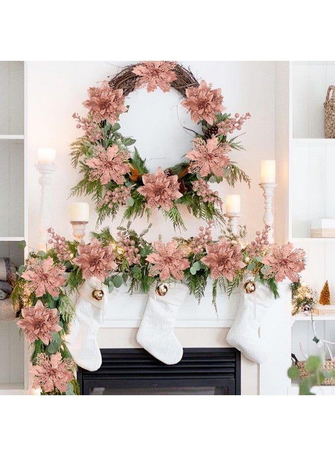 Sawowkuya 22 Pcs Rose Gold Christmas Poinsettia Artificial Flowers And Glitter Berries Stems Kit, Christmas Poinsettias Decorations And Christmas Tree Ornaments For Xmas Home Wedding Holiday Tree Decor  - Image 5