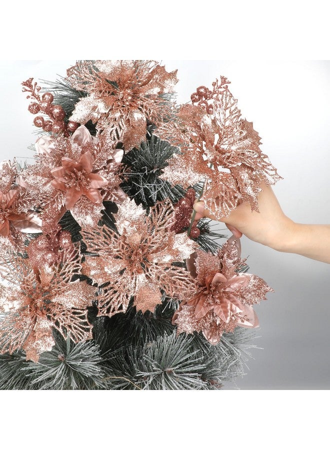 Sawowkuya 22 Pcs Rose Gold Christmas Poinsettia Artificial Flowers And Glitter Berries Stems Kit, Christmas Poinsettias Decorations And Christmas Tree Ornaments For Xmas Home Wedding Holiday Tree Decor  - Image 3