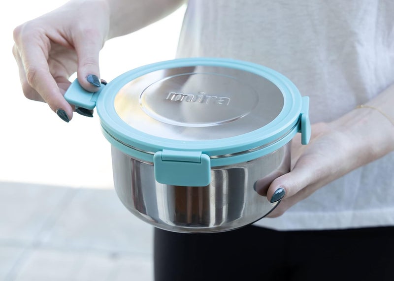 Mira وعاء سلطة ميرا من الفولاذ المقاوم للصدأ بسعة 6 أكواب حاوية غداء محمولة مع غطاء آمن بحجم توغو فروسيت - Image 2