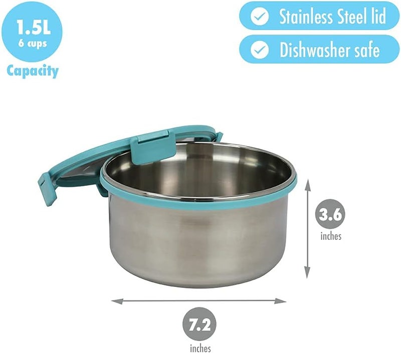 Mira وعاء سلطة ميرا من الفولاذ المقاوم للصدأ بسعة 6 أكواب حاوية غداء محمولة مع غطاء آمن بحجم توغو فروسيت - Image 3