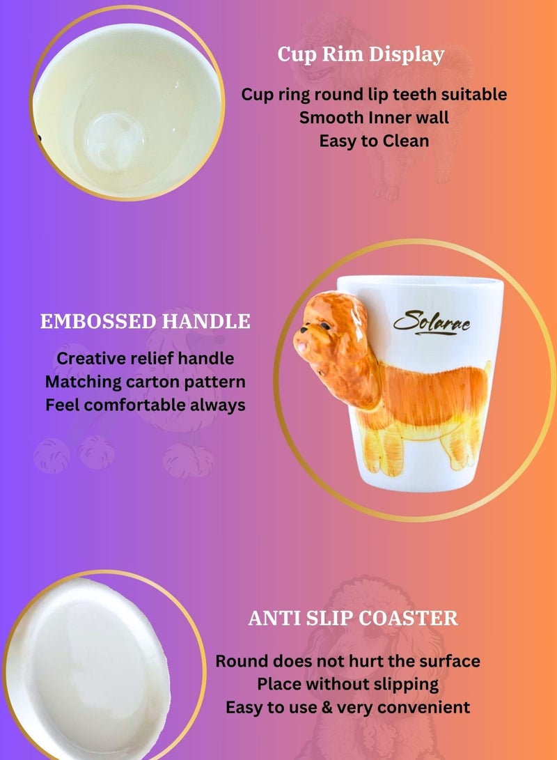 SOLARAE Animal 3D Shape Hand Painted Ceramic 450 ML Coffee Mugs w/ Assorted Printed Animal Character Good for Tea, Coffee, Milk, Ideal Gift for Kids, Teenagers, Man & Woman (POODLE) - Image 3