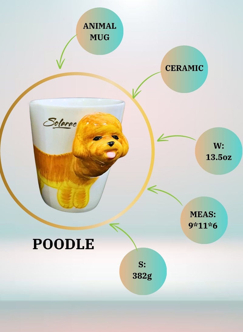 SOLARAE Animal 3D Shape Hand Painted Ceramic 450 ML Coffee Mugs w/ Assorted Printed Animal Character Good for Tea, Coffee, Milk, Ideal Gift for Kids, Teenagers, Man & Woman (POODLE) - Image 4