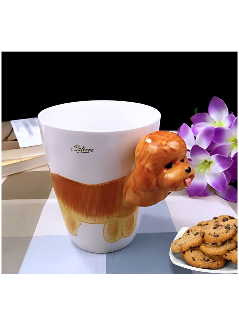 SOLARAE Animal 3D Shape Hand Painted Ceramic 450 ML Coffee Mugs w/ Assorted Printed Animal Character Good for Tea, Coffee, Milk, Ideal Gift for Kids, Teenagers, Man & Woman (POODLE) - Image 2