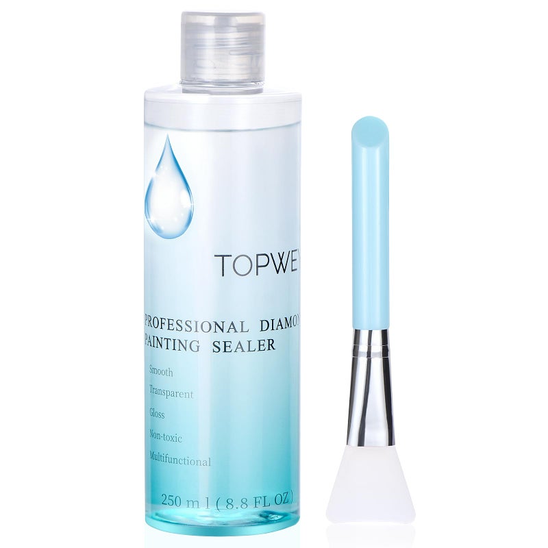 Topwey Large Diamond Painting Sealer, Topwey 250ML Diamond Art Glue with Silicone Applicator Helps Retain Your Diamond Permanent Hold & Shine Effect for Diamond Art Coasters, Puzzles ( 8.8 Fl Oz ) - Image 1