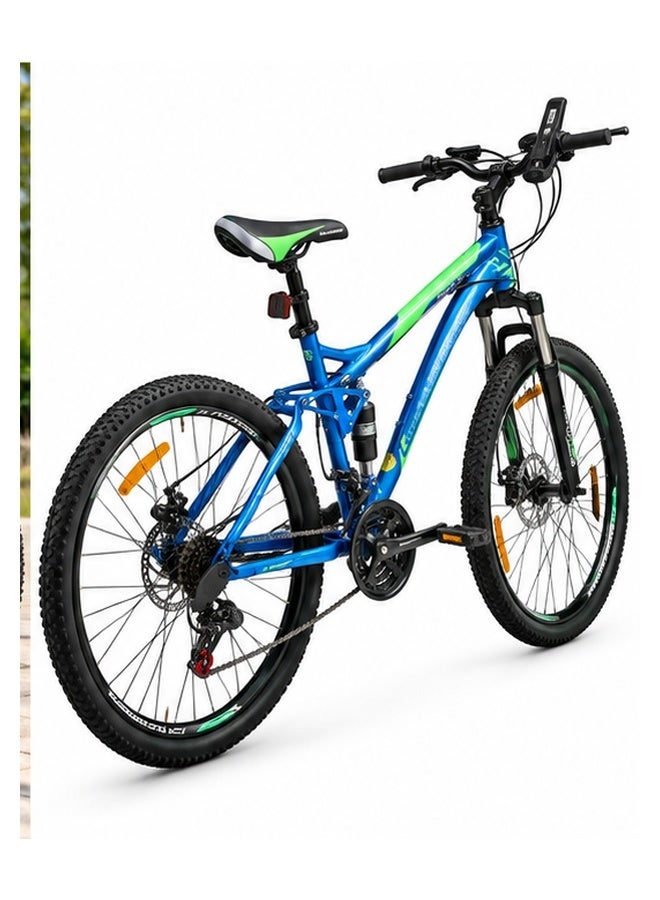 Challenger 27.5-Inch 8-Speed Mountain Bike Bicycle with Front Suspension, 8-Speed Geared Mountain Bicycle with Front Suspension, for recreational cycling, outdoor rides and everyday riding - Blue/Green - Image 3