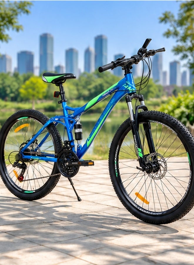 Challenger 27.5-Inch 8-Speed Mountain Bike Bicycle with Front Suspension, 8-Speed Geared Mountain Bicycle with Front Suspension, for recreational cycling, outdoor rides and everyday riding - Blue/Green - Image 2