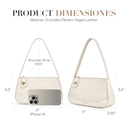 Missnine Shoulder Bag for Women, Anti-theft Small Purse Crocodile Pattern Clutch Purses, Cute Mini Leather Hobo Handbag with turnlock closure, Beige - Image 5