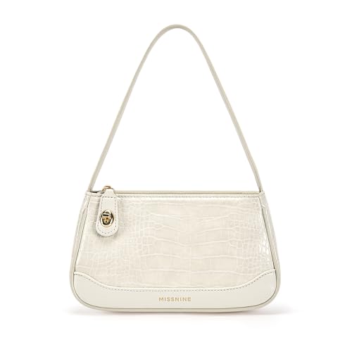 Missnine Shoulder Bag for Women, Anti-theft Small Purse Crocodile Pattern Clutch Purses, Cute Mini Leather Hobo Handbag with turnlock closure, Beige - Image 1