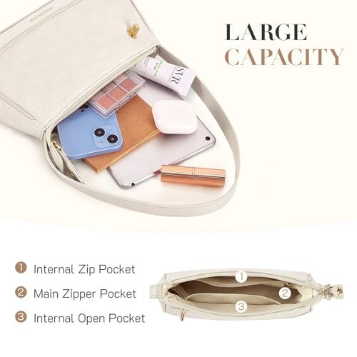 Missnine Shoulder Bag for Women, Anti-theft Small Purse Crocodile Pattern Clutch Purses, Cute Mini Leather Hobo Handbag with turnlock closure, Beige - Image 4
