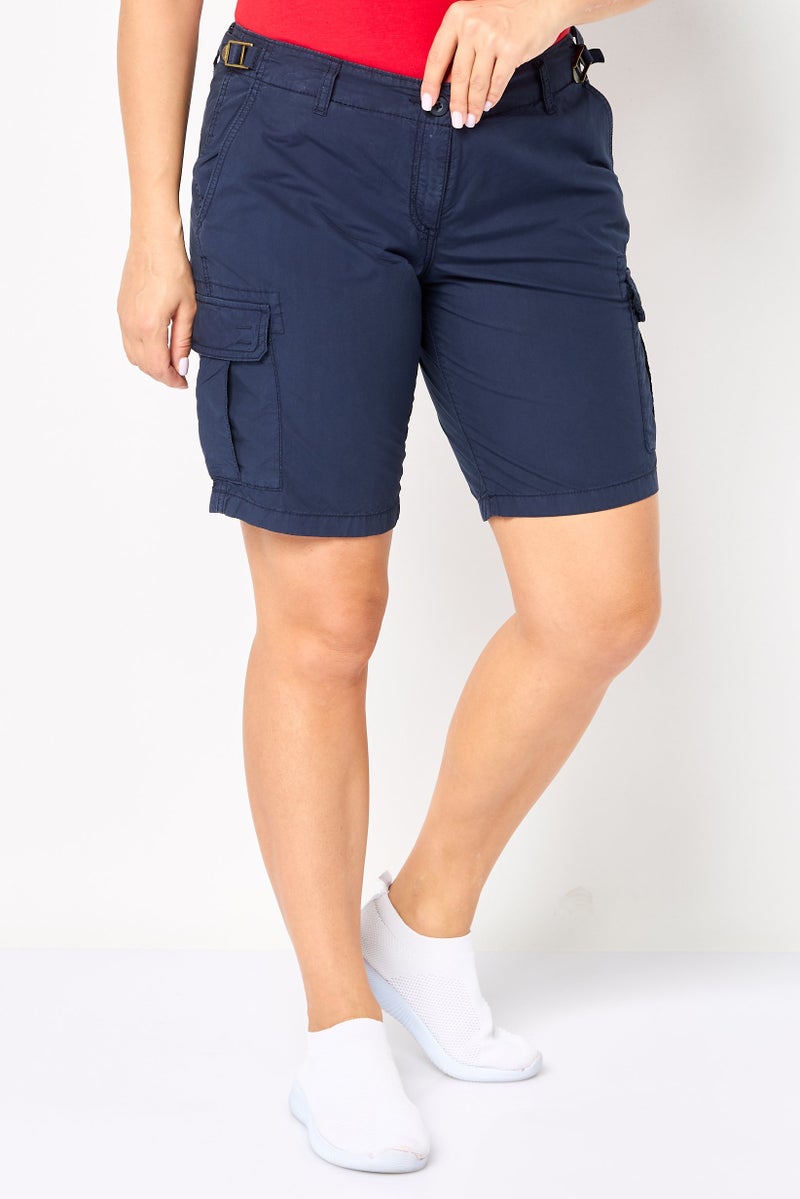 Napapijri Women Solid Cargo Shorts, Navy Blue - Image 1