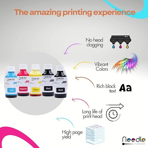 needle ; Pin point precision Needle 5x100gms Cartridge Refill Ink | Made in India | Compatible with Inkjet Printers | Easy Ink Refilling Solution (CMYKK) - Image 3