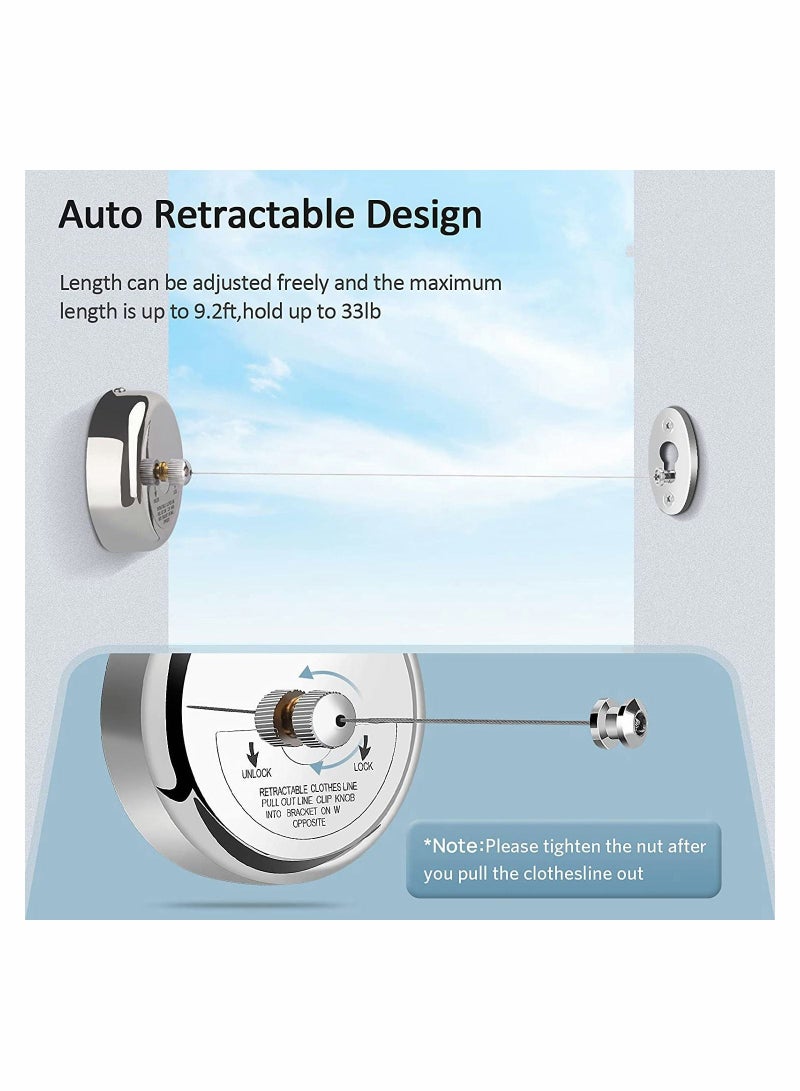 SYOSI Retractable Clothesline 304 Stainless Steel Clothes Dryer with Heavy Duty Adjustable Rope String 9.2 Feets for Hanging Drying Bathroom Laundry Hotel Indoor Outdoor - Image 3