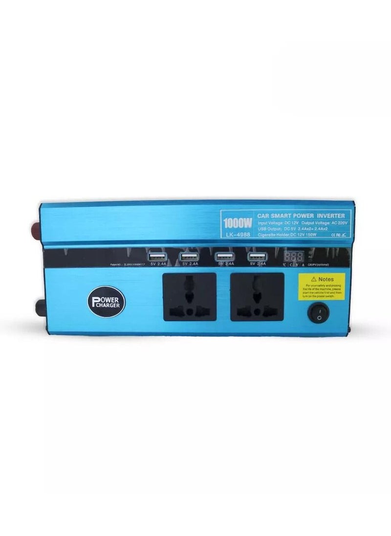 Royal ROYAL - Car Smart Power Inverter, 1000W, Input Voltage: DC 12V/24V to Output Voltage: AC 220V USB Output: DC 5V 2.4Ax2+ 2.4Ax2 Power 4 USB Port & LED Display BLUE (DYT-4989)  - Image 1