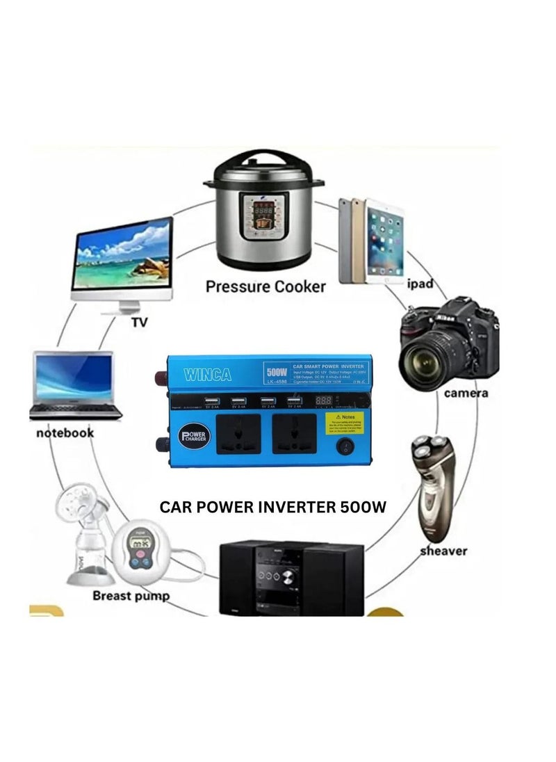 Royal ROYAL - Car Smart Power Inverter, 1000W, Input Voltage: DC 12V/24V to Output Voltage: AC 220V USB Output: DC 5V 2.4Ax2+ 2.4Ax2 Power 4 USB Port & LED Display BLUE (DYT-4989)  - Image 5