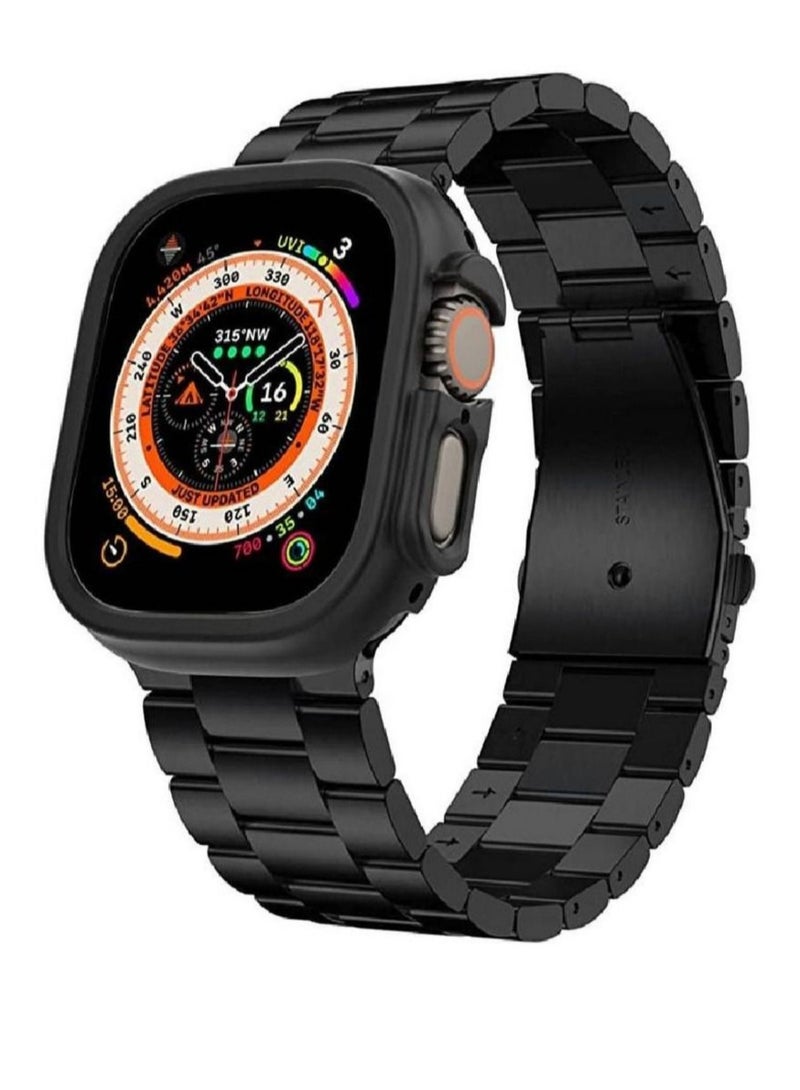 XiuWoo Replacement Stainless Steel Band With Case Cover For Apple Watch Ultra 49mm Black - Image 1
