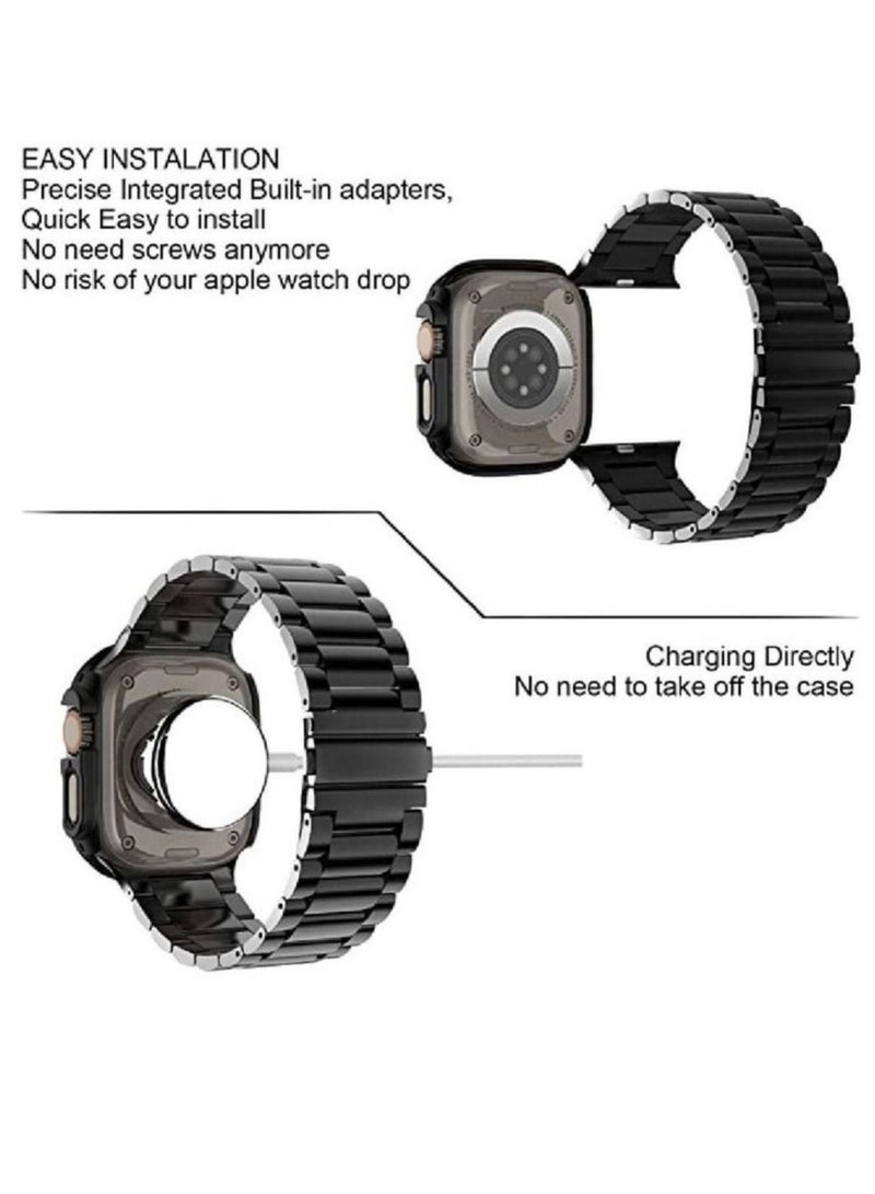 XiuWoo Replacement Stainless Steel Band With Case Cover For Apple Watch Ultra 49mm Black - Image 2