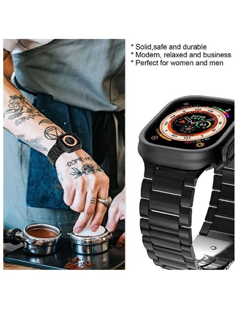XiuWoo Replacement Stainless Steel Band With Case Cover For Apple Watch Ultra 49mm Black - Image 3