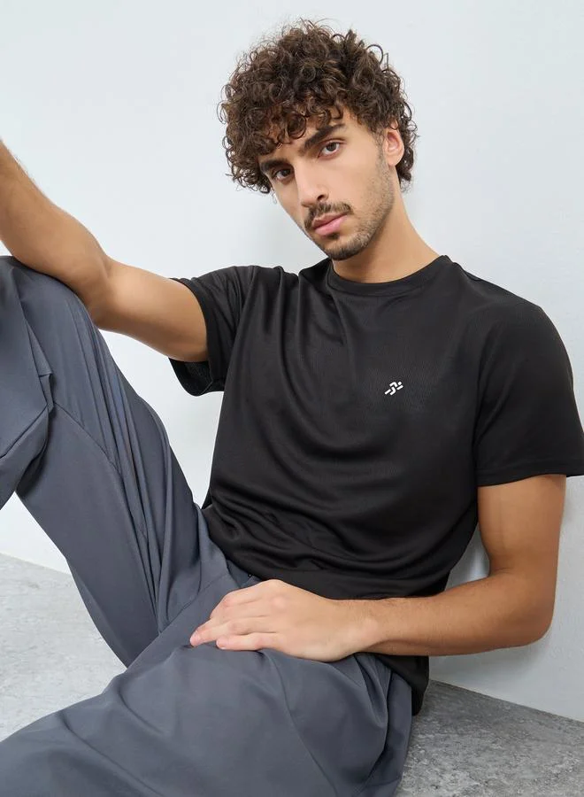 Styli Active Men Black Regular Back Print Workout T-Shirt