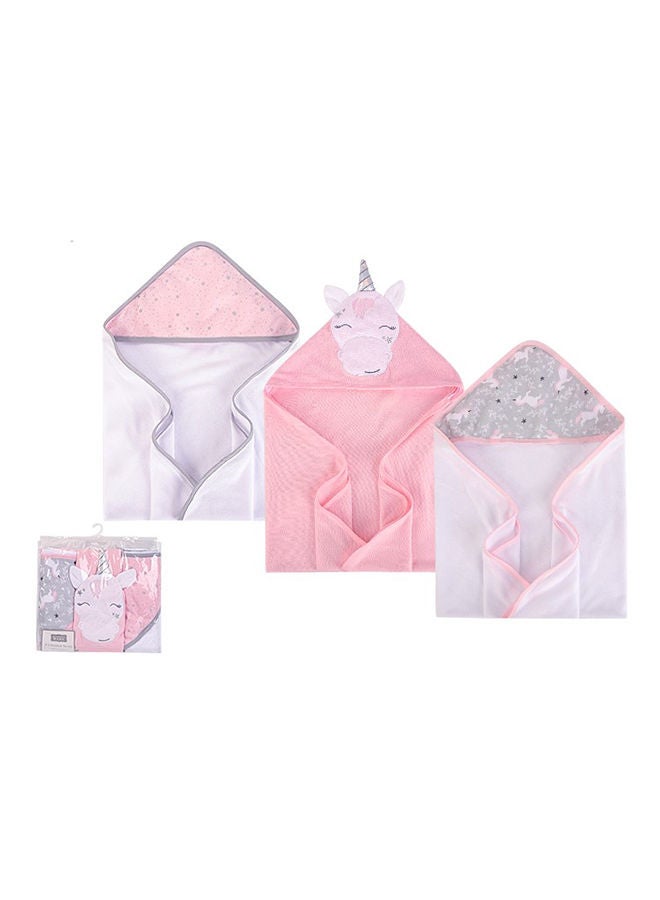 hudson baby Knit Terry Hooded Towel 3 Piece Pink Unicorn - Image 1