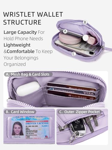 WESTBRONCO Wristlet Wallets for Women Nylon Quilted RFID Wallet with 3 Zipper Purse for Travel Credit Card Holder Phone Organizer(Purple) - Image 2