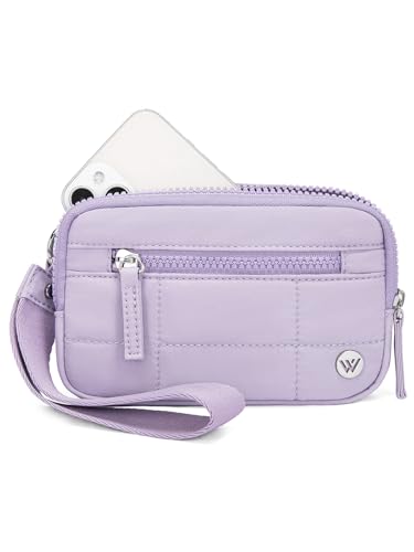 WESTBRONCO Wristlet Wallets for Women Nylon Quilted RFID Wallet with 3 Zipper Purse for Travel Credit Card Holder Phone Organizer(Purple) - Image 1