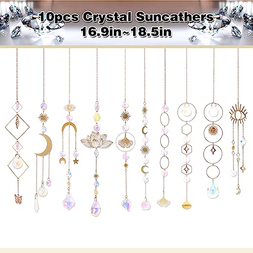 Worgree Sun Catchers, 10 Pieces Colorful Crystal Suncatcher with Chain Pendant Ornaments Hanging Crystals Prism Rainbow Maker for Windows Indoor Outdoor Car Mirror Garden Decor Wedding Party Xmas Gift - Image 2