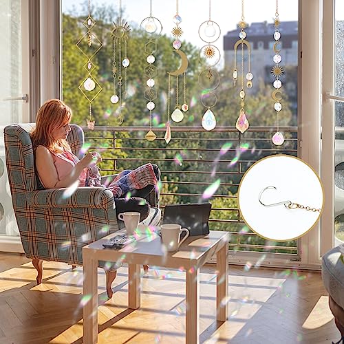 Worgree Sun Catchers, 10 Pieces Colorful Crystal Suncatcher with Chain Pendant Ornaments Hanging Crystals Prism Rainbow Maker for Windows Indoor Outdoor Car Mirror Garden Decor Wedding Party Xmas Gift - Image 3