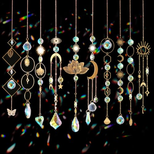Worgree Sun Catchers, 10 Pieces Colorful Crystal Suncatcher with Chain Pendant Ornaments Hanging Crystals Prism Rainbow Maker for Windows Indoor Outdoor Car Mirror Garden Decor Wedding Party Xmas Gift - Image 1