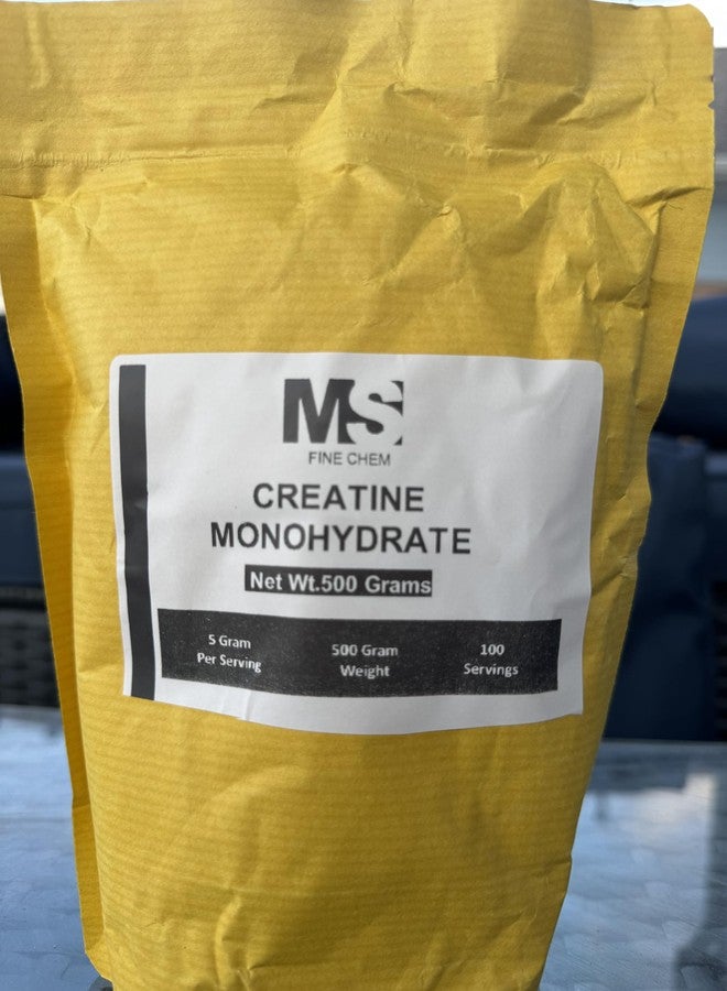 MS Finechem مسحوق كرياتين مونوهيدرات فوري 500 غرام (1.1 رطل)، 5000 ملغ لكل حصة، مسحوق كرياتين دقيق، بدون نكهة، نقي، بدون مواد مالئة، مناسب لنظام الكيتو والنباتيين، سهل الذوبان قبل التمرين للنساء والرجال - Image 1